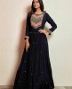 Dark Blue Gown in Chinnon with handwork