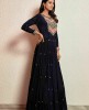 Dark Blue Gown in Chinnon with handwork
