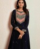 Dark Blue Gown in Chinnon with handwork