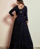 Dark Blue Gown in Chinnon with handwork