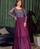 Wine color Gown with Sequins work in Chinnon Fabric