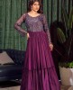 Wine color Gown with Sequins work in Chinnon Fabric