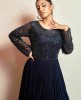 Dark Blue heavy Sequins Gown in Chinnon