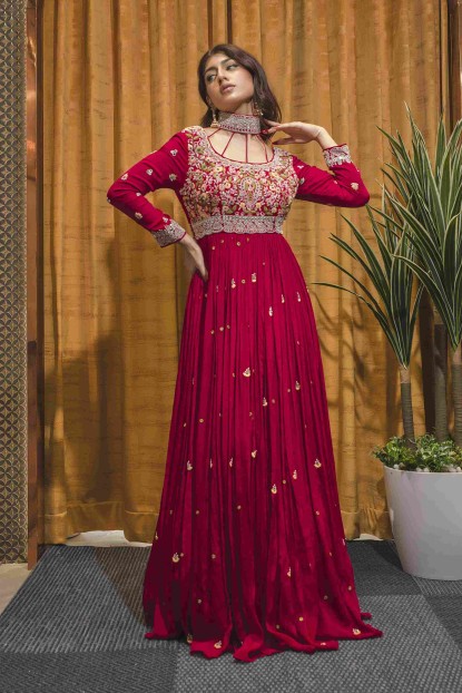 Fuchsia Pink Gown in Pure Chinnon