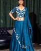 Heavy Crop Top set in Peacock Blue color with Dola Silk