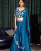 Heavy Crop Top set in Peacock Blue color with Dola Silk