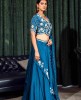 Heavy Crop Top set in Peacock Blue color with Dola Silk