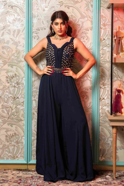 Elegant Dark Blue Jump Suit