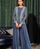 Powder Blue color Jump Suit in Georgette with heavy Jacket