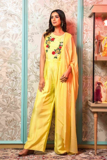 Lemon Yellow Jump Suit in Raw Silk