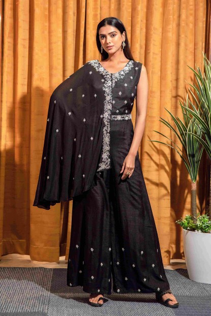 Black Jump Suit with designer Flarrey Sleeves