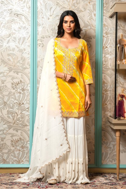 Leheriya style Sharara Set in Yellow