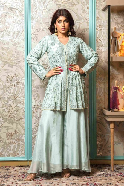 Peplum Style Kurti and Palazzo in Silk