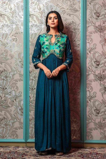 Navy Blue Long Kurti in Chinnon