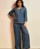 Dark Blue Palazzo Pant with Top in Raw Silk