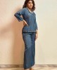 Dark Blue Palazzo Pant with Top in Raw Silk