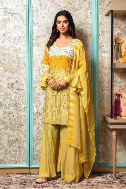 Tie-Dye Kurti with Palazzo and matching Dupatta