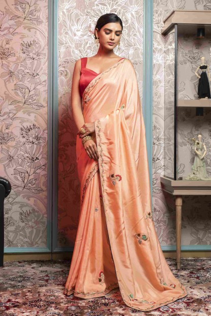 Light Peach color Saree in Dola Silk