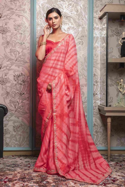 Shibori Print Saree in Light Pink color