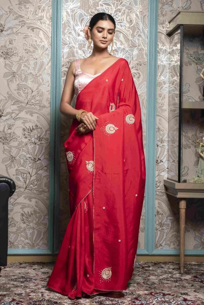 Red color Saree in Dola Silk