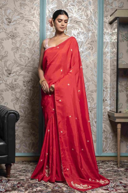 Red color Saree in Dola Silk
