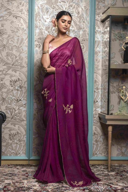 Plum color Saree in  Chiffon