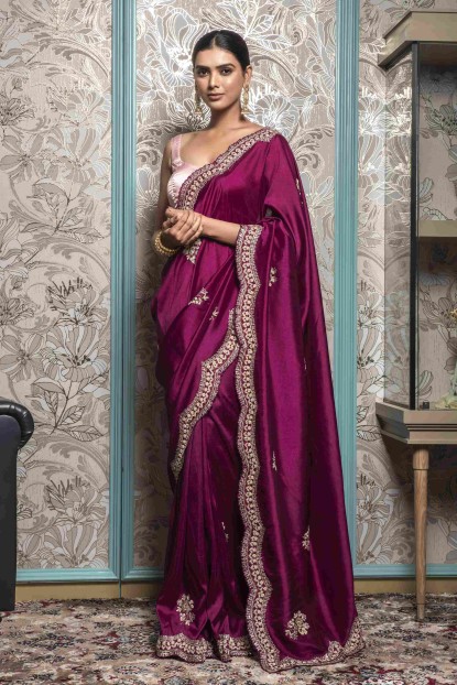 Plum color Saree in  Dola Silk
