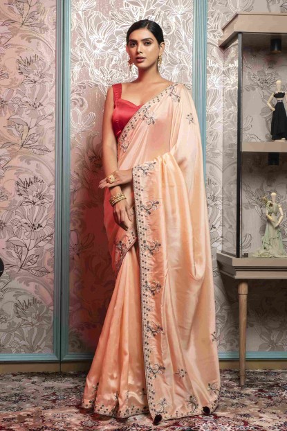 Light Peach color Saree in Dola Silk