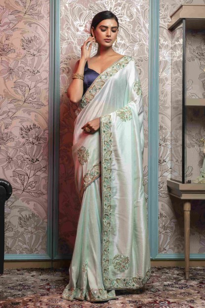 Mint Blue color Saree in Dola Silk