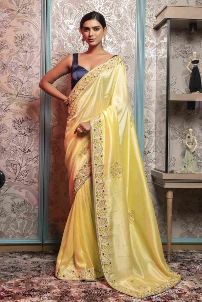 Lemon Yellow Saree in Dola Silk
