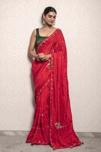 Red color Saree in Dola Silk