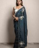 Peacock Blue Saree in Dola Silk