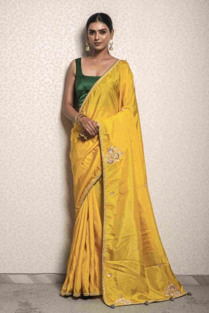 Yellow color Saree in Dola Silk