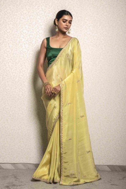 Lemon Yellow color Saree in Dola Silk