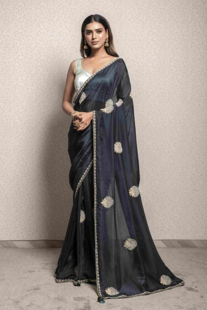 Dark Grey color Saree in Dola Silk