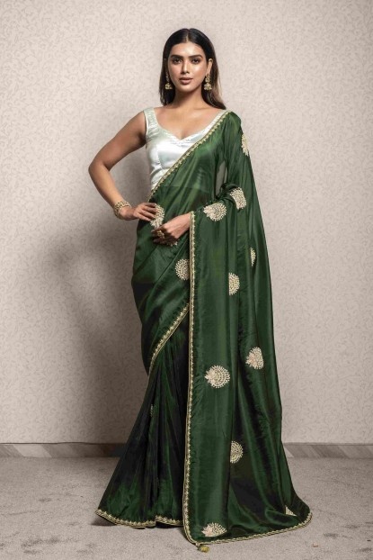 Dark Green color Saree in Dola Silk