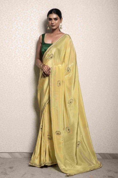 Lemon Yellow Saree in Dola Silk