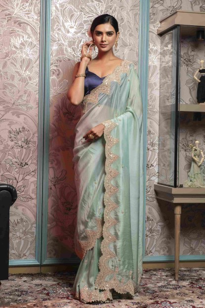Sea Green color Saree in Dola Silk
