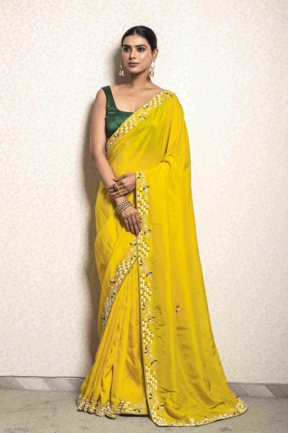 Bright Yellow Saree in  Dola Silk
