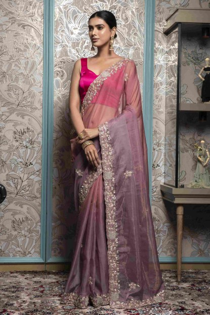 Onion Pink Saree in Pure Organza