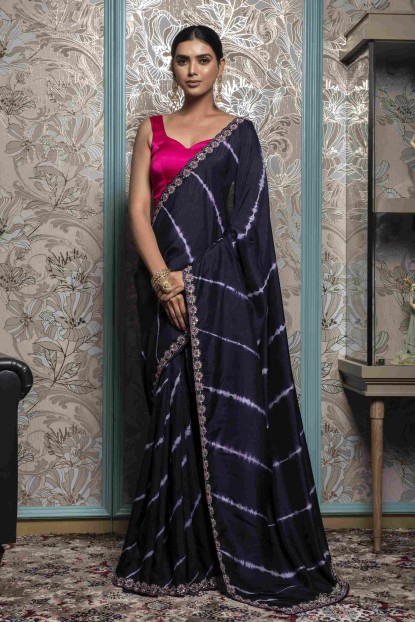 Royal Blue color Leheriya style Saree in Dola Silk