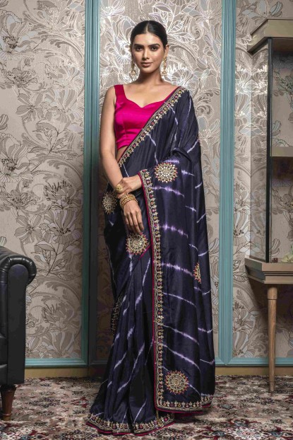 Royal Blue color Leheriya style Saree in Dola Silk