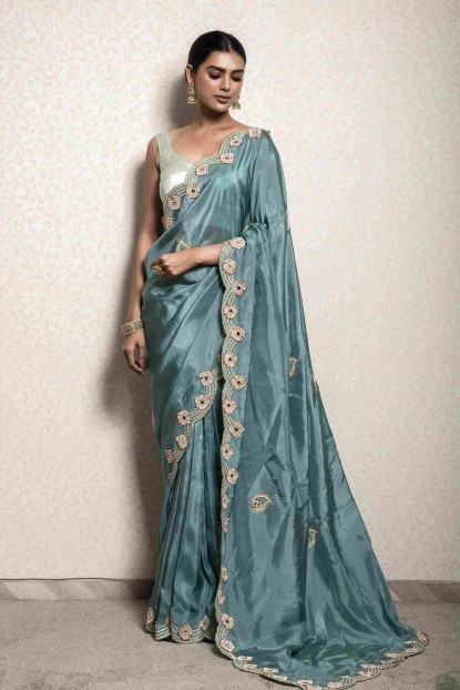 Blue color Saree in Dola Silk