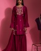 Plum color Sharara Set in Dola Silk