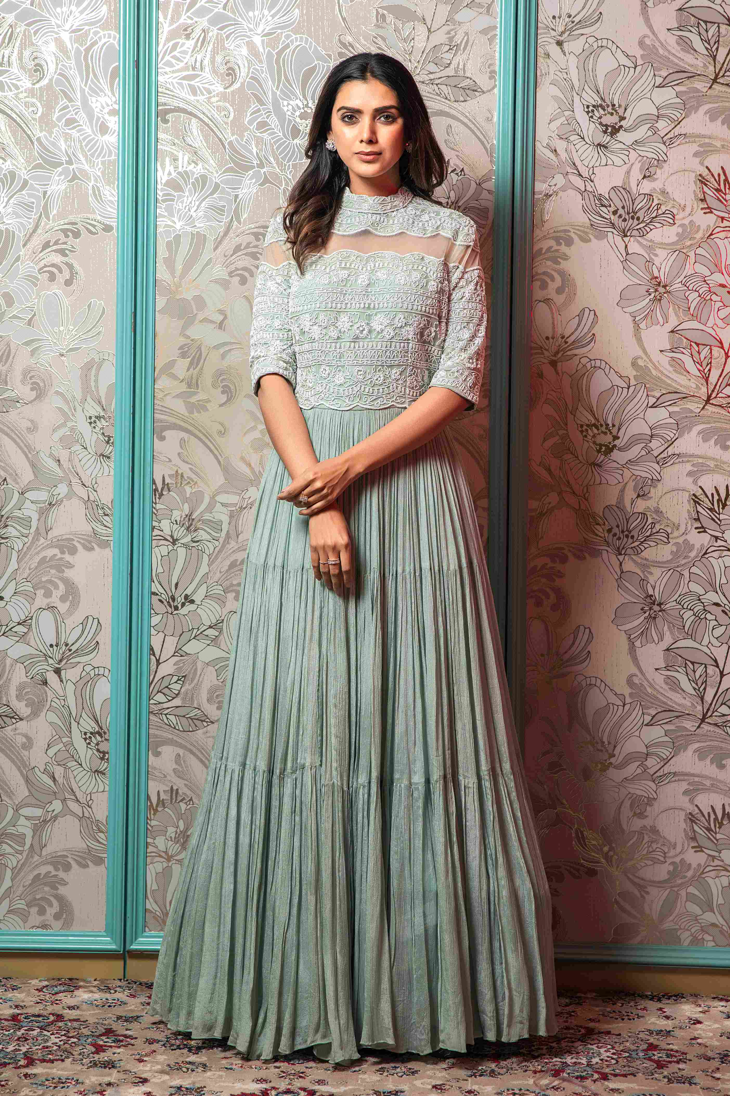 Heavy Sea Green Gown in Chinnon