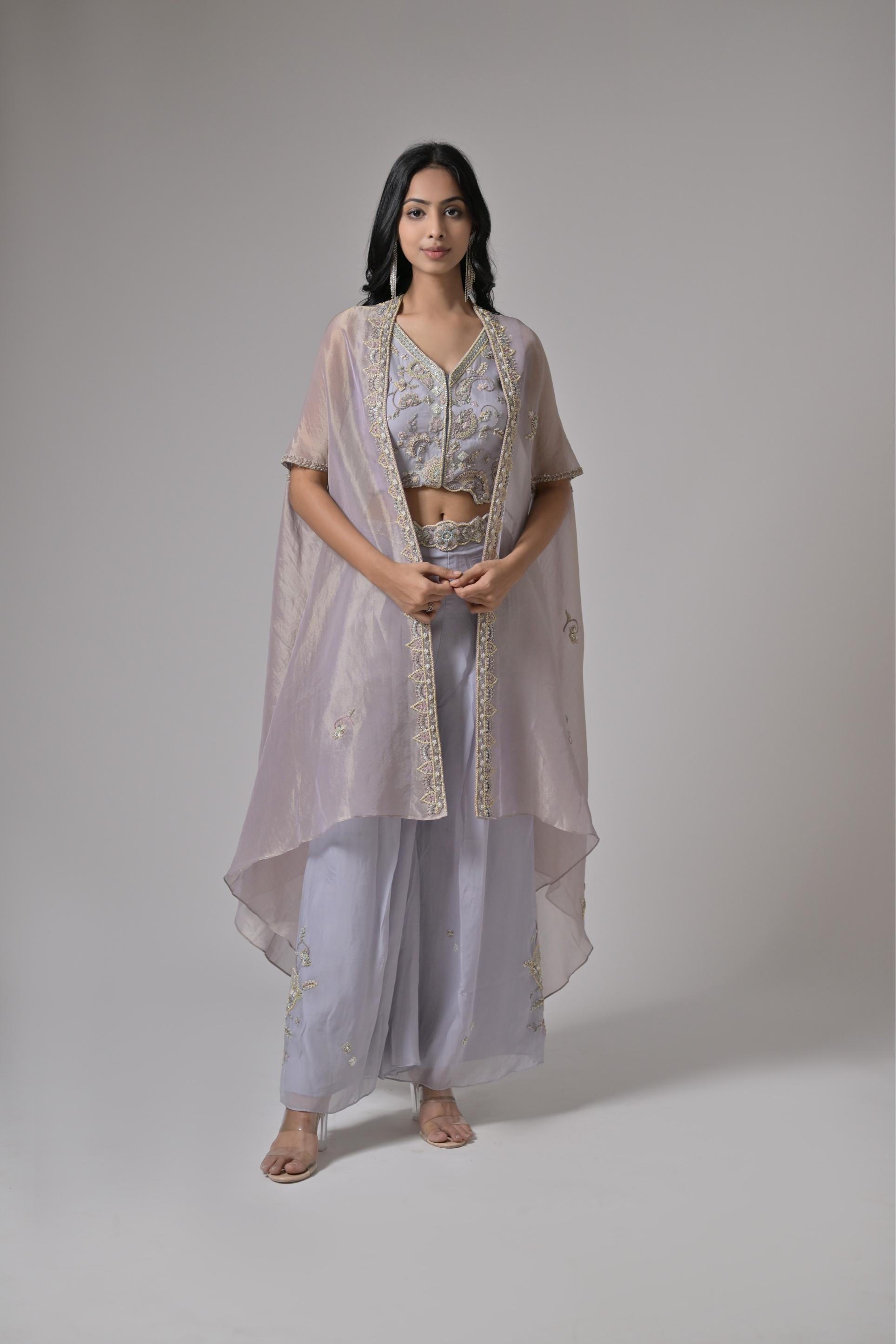 Stylish and Comfortable Choli & Shrug Outfit In Grey