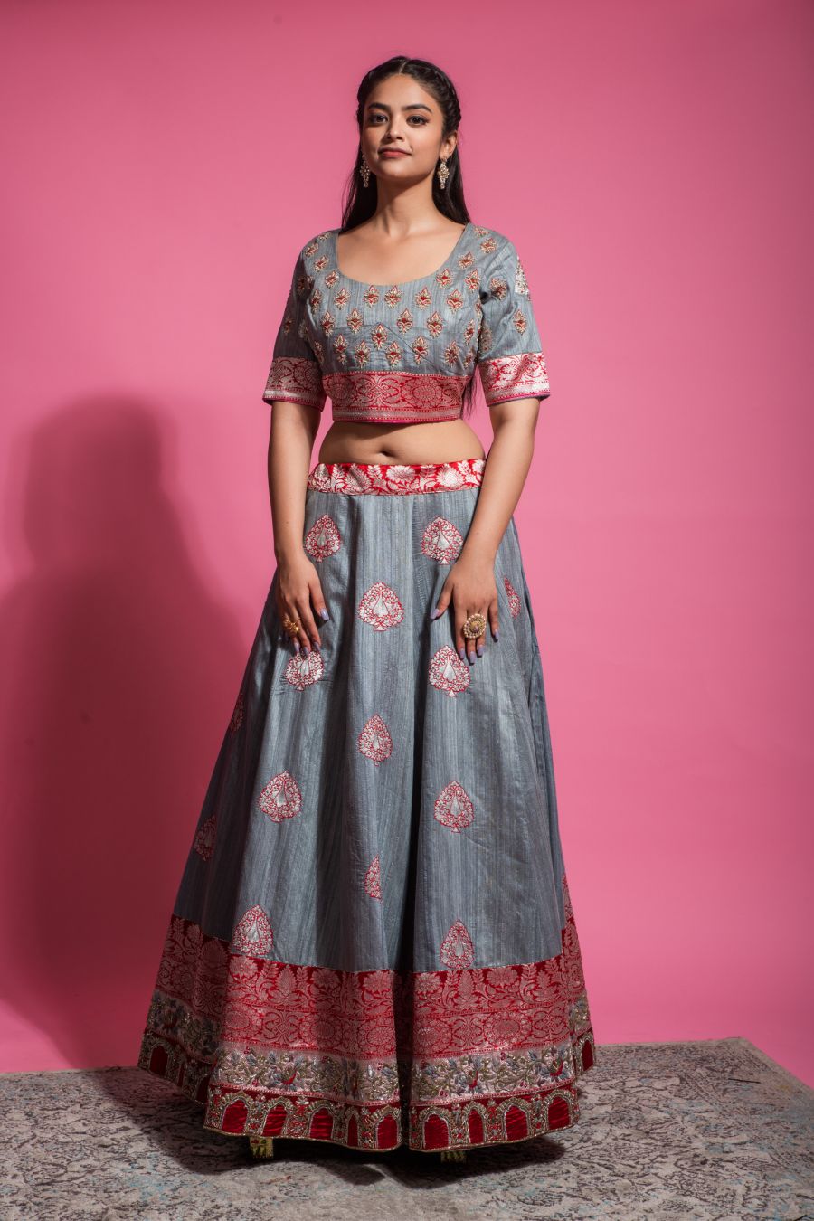 Grey traditional Blouse & Skirt