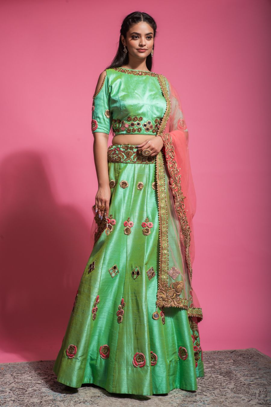Jade Green Lehenga & Blouse with Net Dupatta