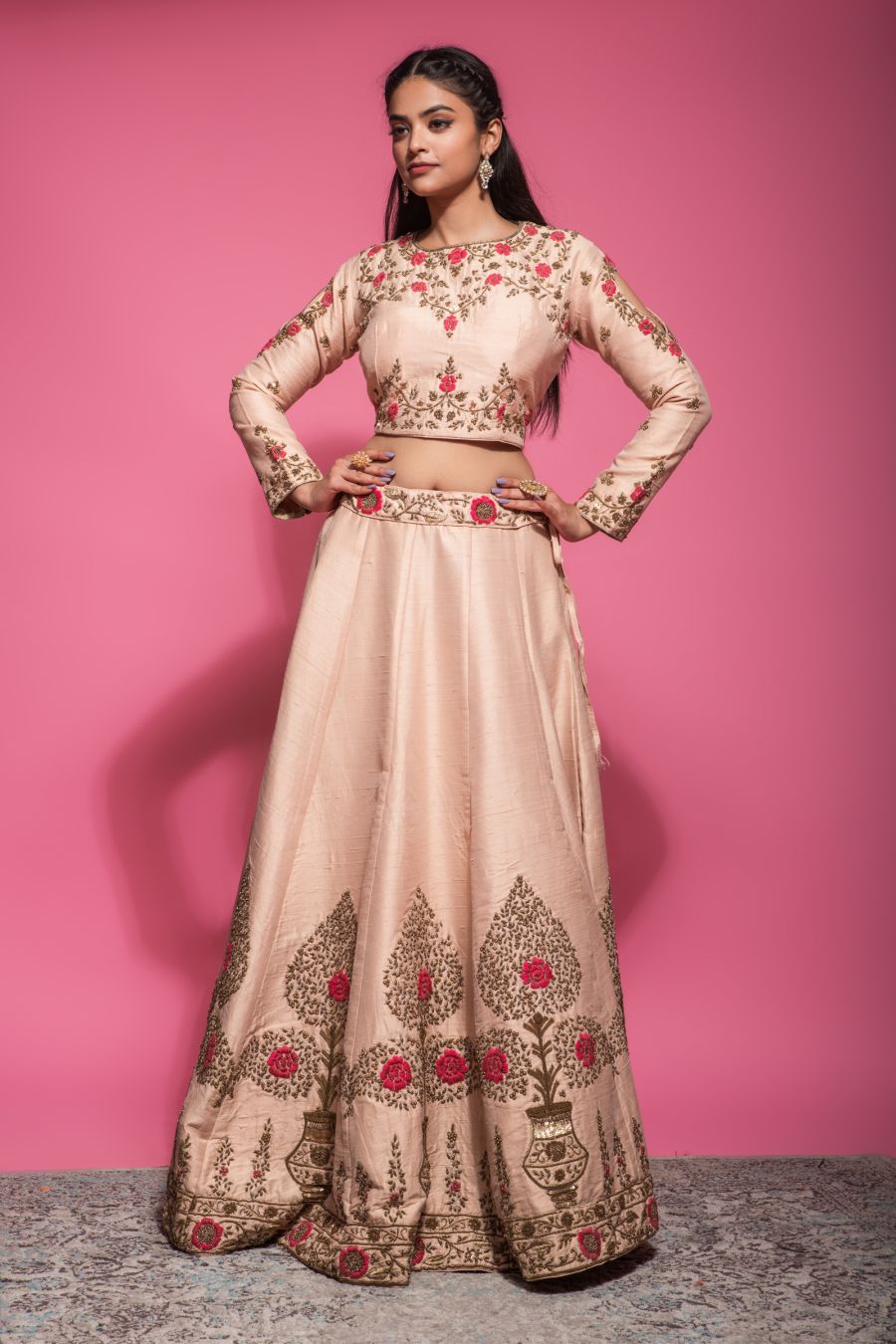 Beige color heavy Blouse & Skirt 