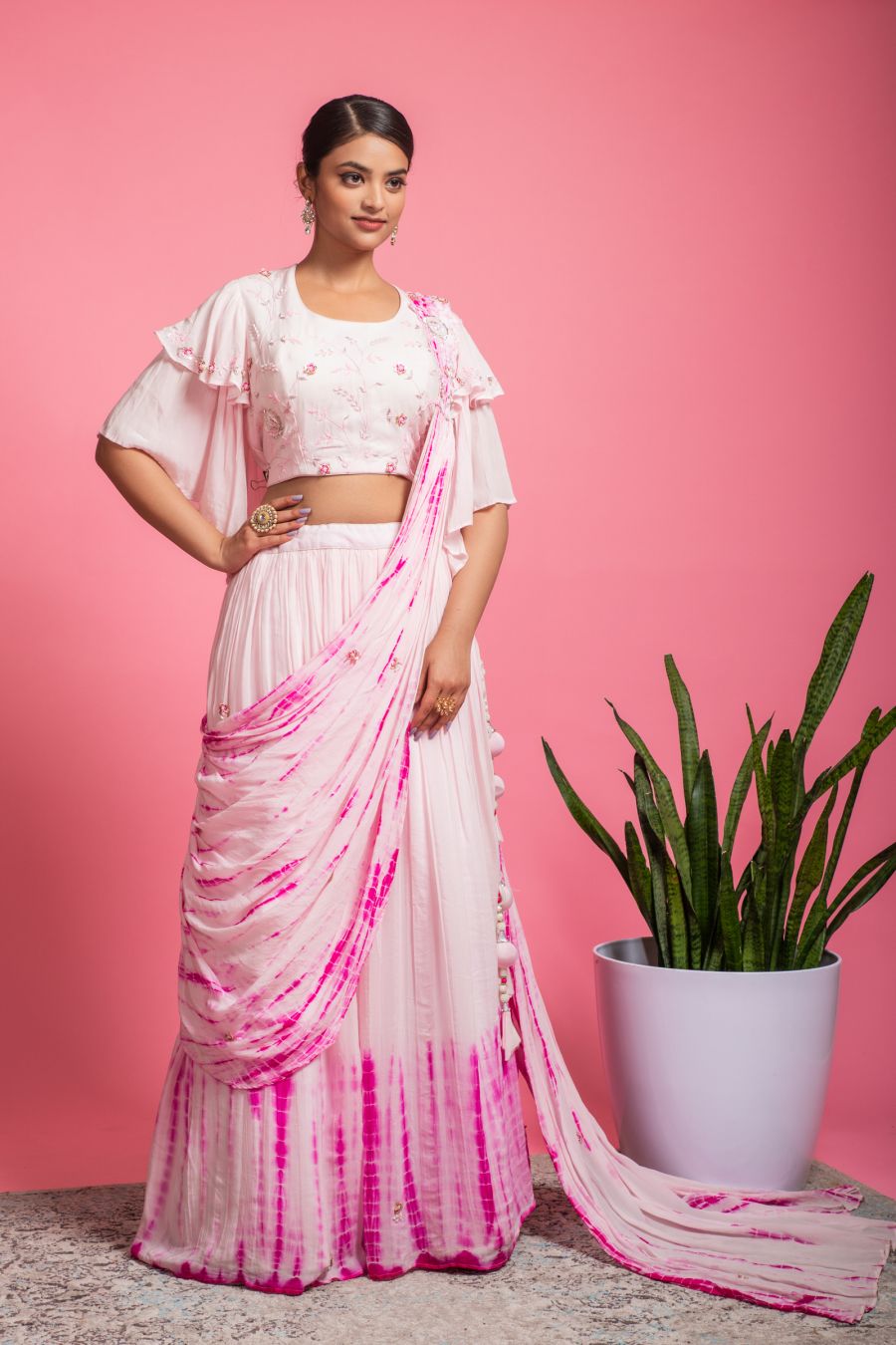 Shibori print drape style Crop top & Skirt